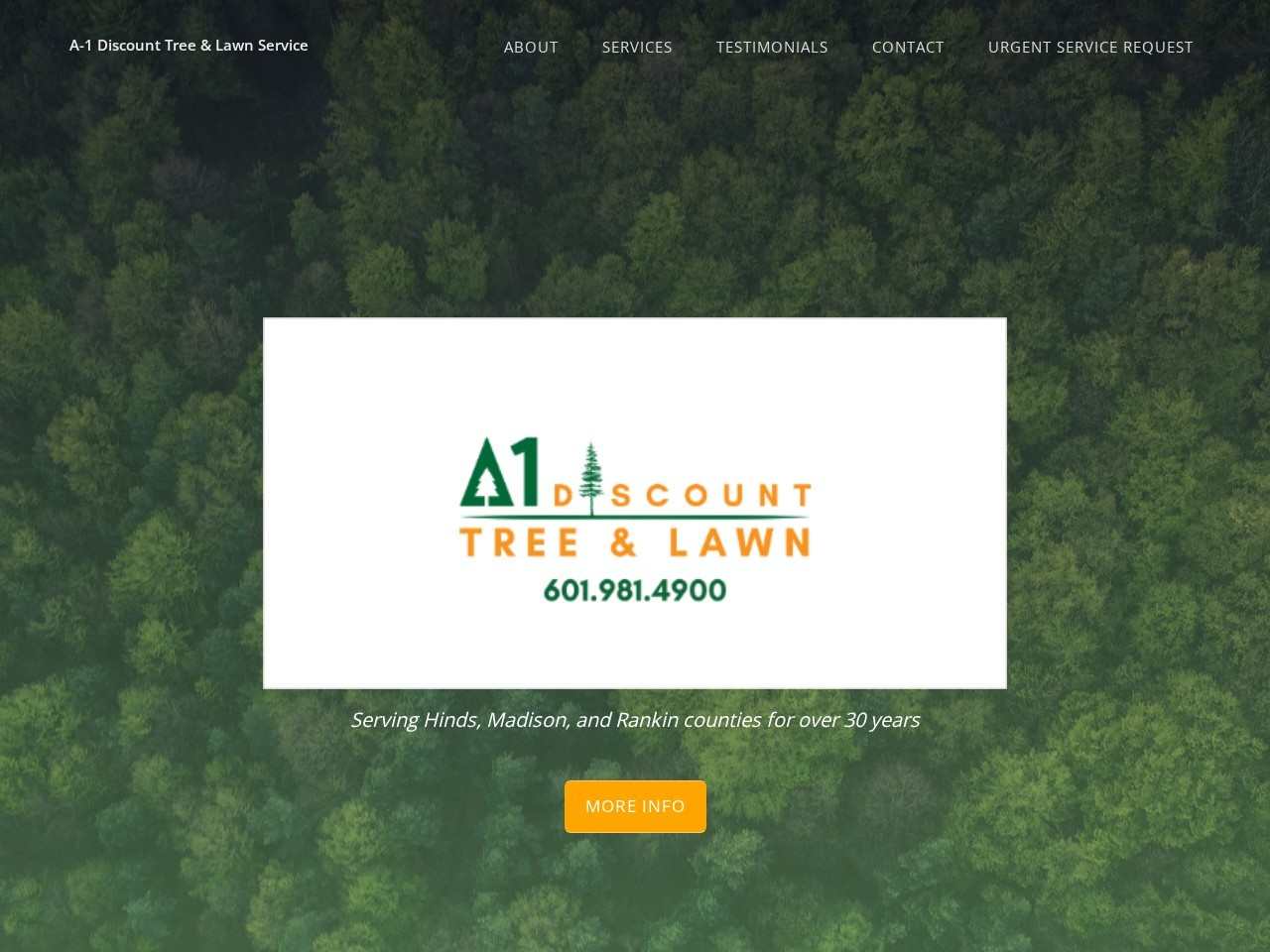 A-1 Discount Tree and Lawn Service homepage, a tree service company in Jackson, MS